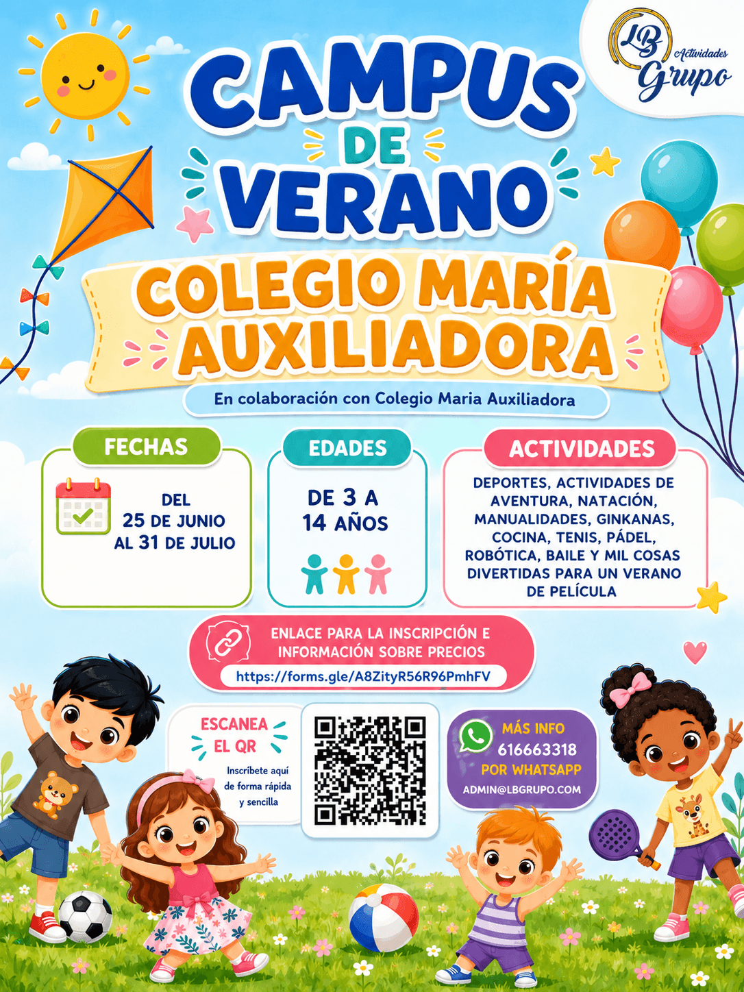 Cartel oficial del Campus de Verano 2026 en Colegio María Auxiliadora